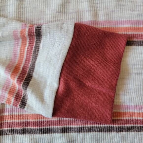 Women's medium Maurices long sleeve thermal shirt henley striped brown beige - Picture 5 of 6